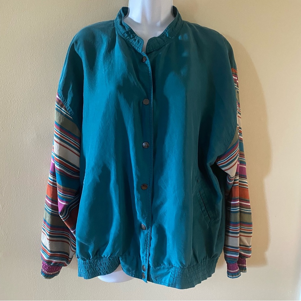 VIN Women Lightweight Out Brook Size XL Extra Large Teal Blue 100% Silk Jacket
